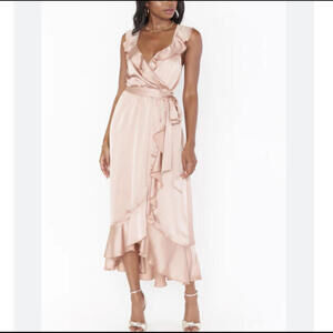 SHOW ME YOUR MUMU rose gold Samantha ruffle wrap dress